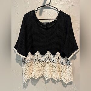 Dulcie Black and Cream Lace Hem Women's Top